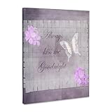 3dRose, Always Kiss Me Goodnight - Romantic Sayings - Floral and Butterfly Art, Museum Grade Canvas Wrap 16x20