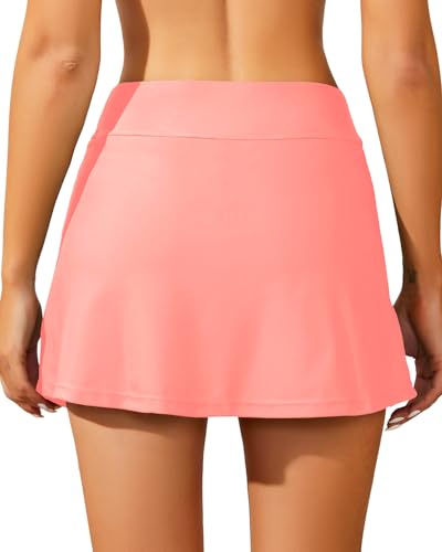 Image of Women Swim Skirt Tummy Control Swimsuit Skirt with Built-in Shorts High Waisted Split Swim Bottom (Available in Plus)