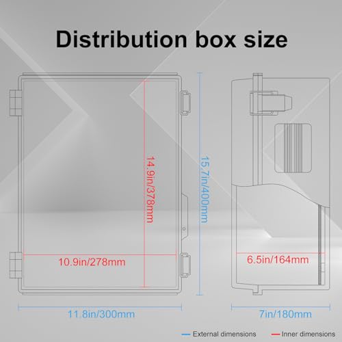 Image of Electrical Junction Box, Ventilated Design, Cable Grommets, Indoor /Outdoor Use with Mounting Panel & Hinged Cover. Waterproof IP 65. (Grey Cover, 15.7 inchx11.8 inchx7.1 inch)