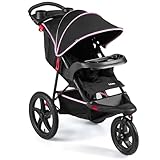 INFANS Jogging Stroller, Jogger Travel System with Shock Absorbing Suspension Dining Plate Cup Holder Adjustable Backrest, Lightweight Baby Strollers for Newborn (Pink)