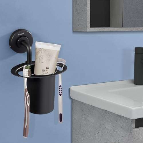 Image of Plantex (Primax) Tumbler Holder for Barthroom /304 Grade Stainless Steel Toothbrush Holder /Toothpaste Holder /Bathroom Accessories - Pack of 1 (Black)