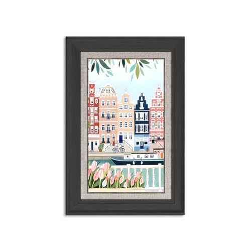 壁の装飾、家や寮の装飾 芸術的なキャンバスポスター、カラフルな水彩画の都市景観と花の絵画、北欧プリントのキャンバスウォールアートセット、アートワークの壁画、ギフト、寝室、オフィス、リビングルーム 木枠付きの完成品? (40x60cm(16x24in),A)