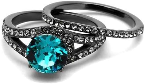 TK2744 - IP Light Black (IP Gun) Stainless Steel Ring with Top Grade Crystal in Blue Zircon