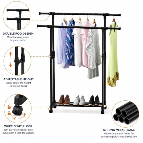 Image of ๐๐ข๐ฆ๐ ๐๐ฅ Heavy-Duty ๐ ๐ฒ๐๐ฎ๐น Hanger Stand for ๐๐น๐ผ๐๐ต๐ฒ๐ Hanging, Garment ๐ฆ๐๐ฎ๐ป๐ฑ ๐ฅ๐ฎ๐ฐ๐ธ Clothe Storage Freestanding ๐๐น๐ผ๐๐ต ๐๐ฎ๐ป๐ด๐ถ๐ป๐ด Stand for Bedroom, Entryway, Living Room