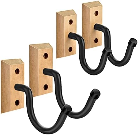 Horizontal Real Hardwood Gun Rack - Steel Shotgun Hooks Store Any Rifle Shotgun and Bow, Wall Hanger Vertical Gun Hanger, 4 Pack