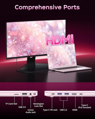 Image of Pink Laptop, 16GB RAM 512GB SSD Laptops with Pentium Gold 6500Y (Up to 3.4GHz), 15.6 inch FHD IPS Screen, Type-c, USB3.2, BT5.2, WiFi5, Laptop Computer Good for Business and Student