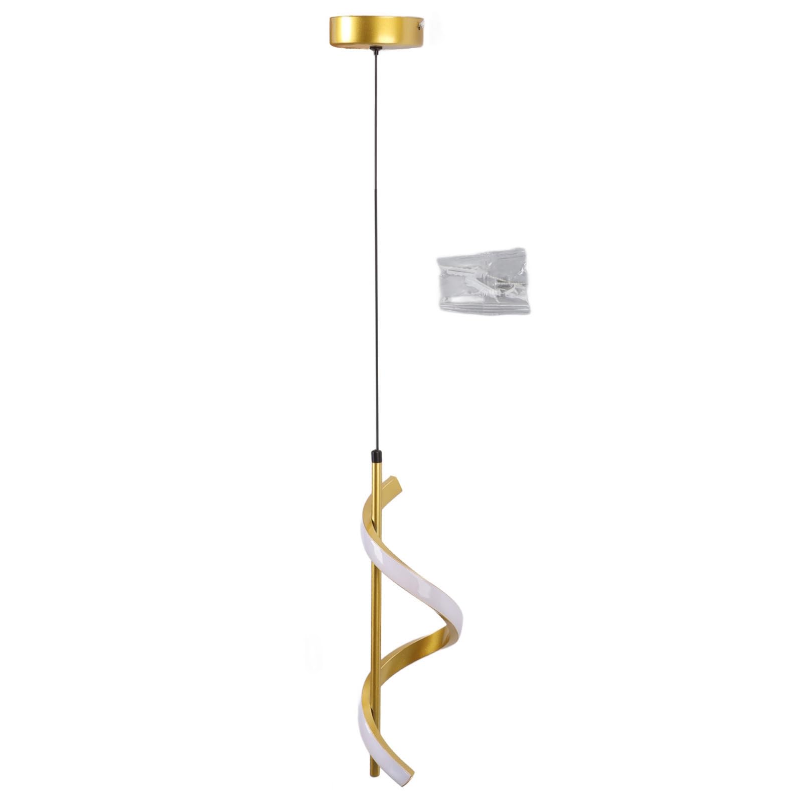 Locadence Spiral LED Pendant Light, Iron Silicone Gold Glareless 20,000 Service Life Light with Screws for Bedroom Living Room Dining Room Office Cafe (Warm Light)