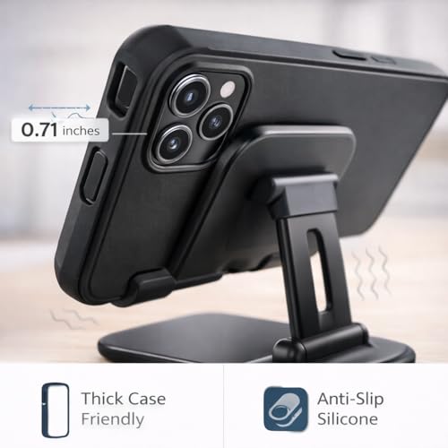Image of Mizi Portable Cell Phone Stand for Desk - Height & Angle Adjustable Mobile Foldable Holder, Compatible with iPhone 17 16 15 14 13 12 11 Pro Max, Galaxy S25 S24, All 4-10 inch Devices - Black