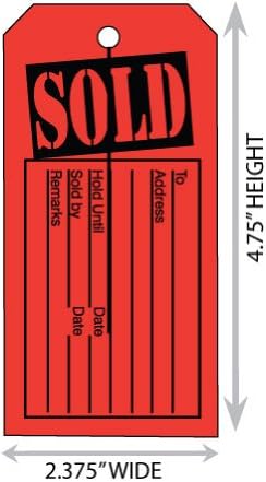 Large (2.375" X 4.75") Red/Black "Sold" Button Slot Merchandise Tag. Case of 2,000 Tags.