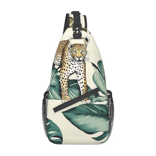 Bolso bandolera unisex con estampado de leopardo y hojas miniatura 1