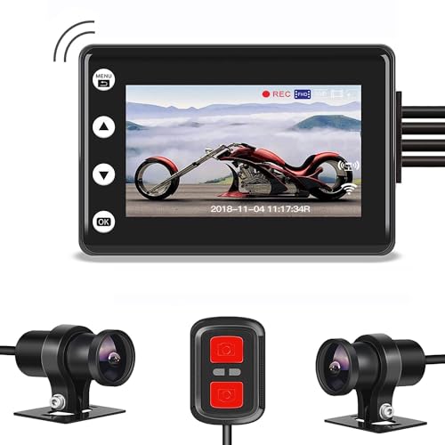 Motocam バイク用ドライブレコーダー 前後2カメラ 防水 3インチ液晶 SONY323 1080P 200万画素 SONY323 150°広角 WiFi アプリ対応 スーパー暗視録画 リモコン付き HDR/WDR機能 左右反転機能 バイク ドラレコ ループ録画 緊急録画 Gセンサー USB給電可 高速起動 日本語説明書 煽り運転防止A2F