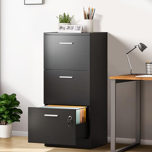 YITAHOME 3-Drawer Lockable Filing Cabinet for Home Office Vertical A4 Letter File Storage Cabinet with Key Black