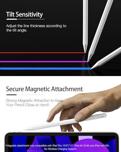 Image of KINGONE iPad Pencil 4th, Stylus Apple Pencil for iPad 2025-2018 with Palm Rejection Compatible with Apple iPad 11th /10 /9 /8 /7 /6th, iPad Air M3 /M2 /5 /4 /3, iPad Pro M4 /11 /12.9 inch /13 inch, iPad mini 6th /5th Gen