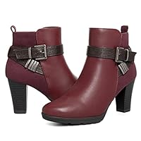mysoft Women's Zipper Booties Chunky Stacked Heel Ankle Boots Buckle Strap Ankle