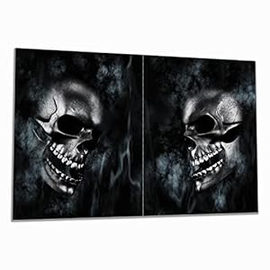 Wallario Herdabdeckplatte Rauchende Schädel, 2-teilig