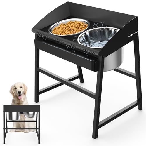 Elevated Dog Bowls for Large Dog, 15“ Tall Raised Food and Water Bowl Set with Stand, Full Metal Spill Proof Design and Stainless Bowls for Indoor & Outdoor Use
