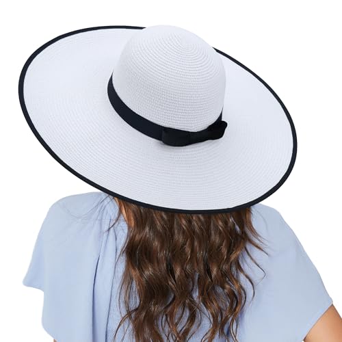 Image of Women Wide Brim Sun Hat UPF50 Straw Summer Hat Floppy Beach Hat Roll-Up