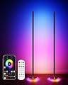 2PCS Corner Floor Lamp with Illuminated Base, RGB LED Corner Lamp with Remote Control, Dimmable Modern Floor Lamp with Music Sync, Color Changing Standing Floor Lamp for Living Room Game Room