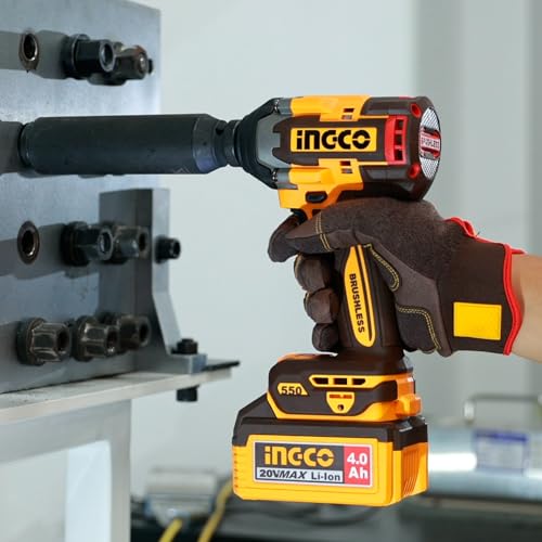 Image of Ingco 20V Cordless Impact Wrench 550NM, Brushless Motor, 3-Speed Adjustment 2500RPM, LED Work Light, With 2Pcs 4.0Ah Battery And 1Pcs Charger, Packed by Carrying Case