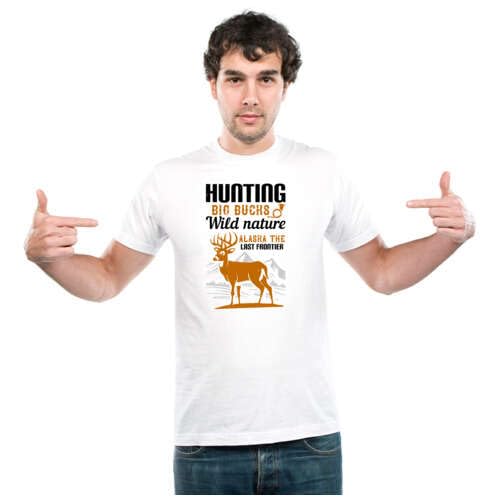 UDNAG Unisex Round Neck Graphic 'Hunting | Hunting Big Bucks Wild Nature Alaska The Last Frontier' Polyester T-Shirt White [Size 2YrsOld/22in to 7XL/56in]