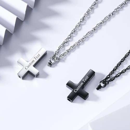 INBLUE Personalized Cross Urn Necklace for Ashes Stainless Steel Necklace In Loving Memory Customize Text Cross Urn Pendant Ashes Holder Keepsake Memorial Jewelry for Men3