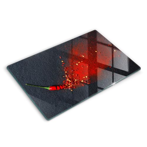 Planche à Découper Induction Wallfluent 80x52cm en Verre Décor Piment - 2