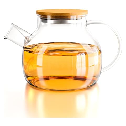 Tetera de Cristal Yuning con filtro de acero inoxidable y tapa de bambú Cover