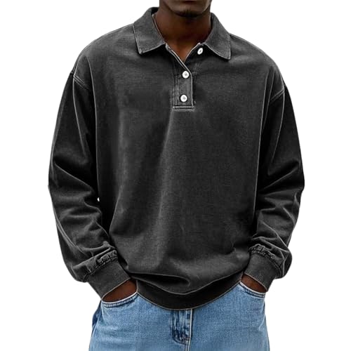 DGZTWLL Chemise en jean délavé pour homme, couleur unie, pull à boutons, haut décontracté, doux, durable, léger, Noir , 4XL