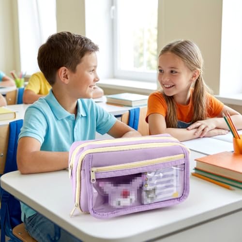 Image of ZibuyuTransparent Pencil Case Set with Stickers Brooches Keychain and Notepad for School Travel and Everyday Use, Cute Stationery Items for Girls