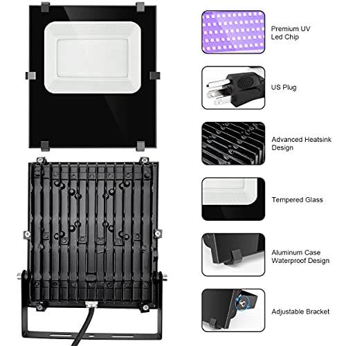 Image of 500W Black Lights Outdoor, Commercial High Power LED Black Light Flood Lights with UL Listed Plug 395nm IP66 Waterproof Blacklight FloodLight for Glow Party Large Space, Halloween (2 Pack)