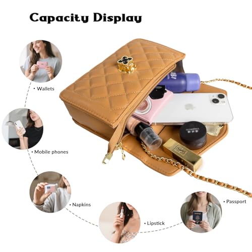 Image of Quilted Leather Crossbody Bags for Women Trendy Ladies Shoulder Purse Satchel HandBag with Chain Strap