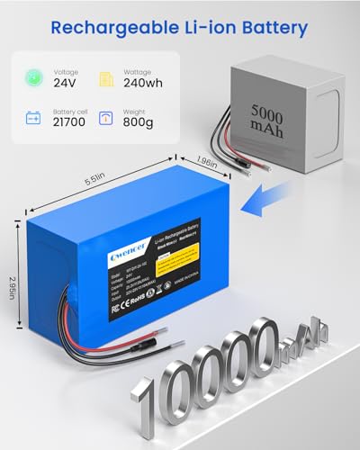 Image of 24V 10Ah Lithium Battery, 24V Rechargeable Li-ion Battery with 25.2V 2A Charger, Bare Leads Wire, Cable Connector for Kids Ride On Cars, DIY Project, RC Car, Solar Panels, LED Light Strip, CCTV Camera