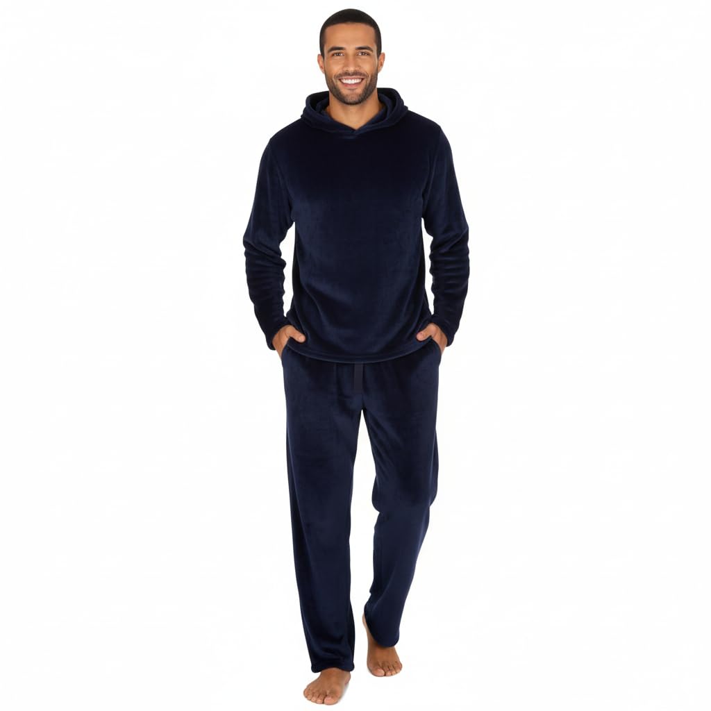 Insignia Men's Hooded Navy Pyjamas Super Soft Fleece Loungewear (Uk, Alpha, Xxl, Regular, Regular, )