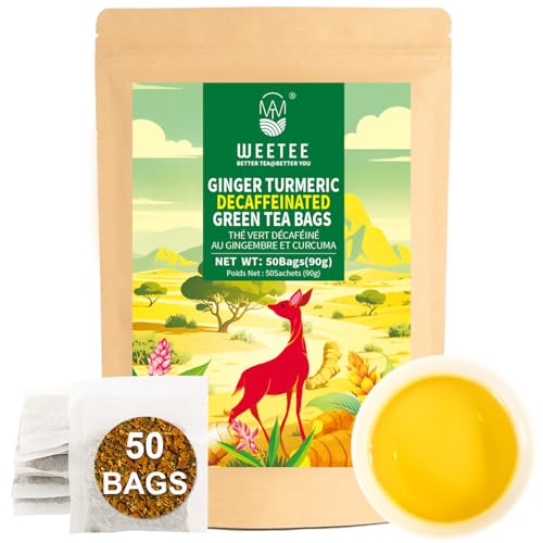 WT WEETEE Ginger Turmeric Decaf Green Tea Bags  50 Count, Honey Flavored