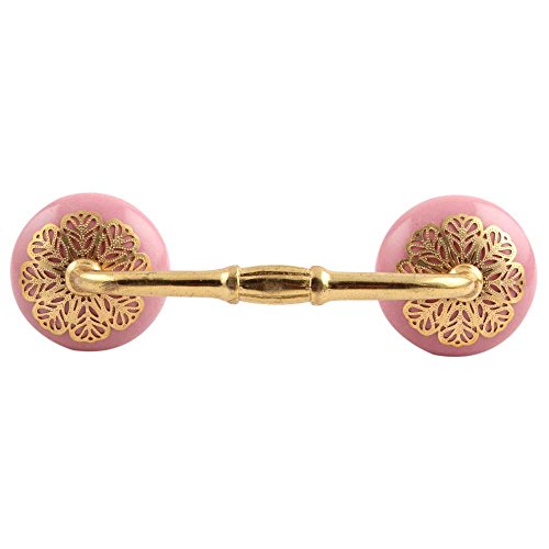 IndianShelf 1 Pack Pink Unique Drawer Handles Decorative Cabinet Pulls Gold Hardware 6