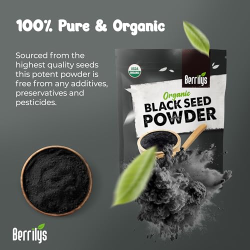 Berrilys Organic Black Seed Powder | Premium Black Cumin Powder, Pure and Natural, Perfect for Smoothies, Baking, and Cooking, High in Antioxidants and Nutrients, Non-GMO, Gluten-Free, Vegan | 16 oz