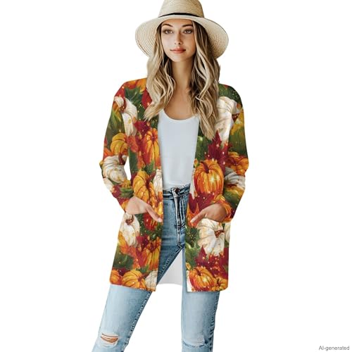 Image of Forchrinse Red Ladybug Cardigan for Women Causal Long Sleeve Open Front Cardigans Sweater Fashion 2024 Fall Coat with Pockets