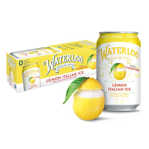Image of Waterloo Sparkling Water, Lemon Italian Ice Naturally Flavored, 12 Fl Oz Cans (Pack of 12) - Zero Calories and Zero Sugar or Sweeteners
