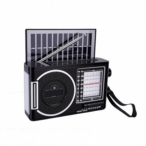 Bewinner Radio Solar Bluetooth con Linterna LED |1200 MAh Recargable, Banco de Energía USB, FM/Am/SW y Reproducción de 32 GB para Acampar y Aventuras Al Aire Libre