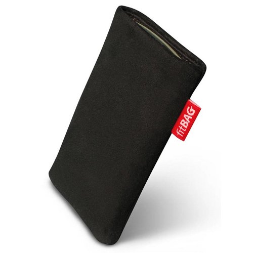fitBAG Folk Black Housse sur Mesure pour HTC One X OneX. Suède de qualité supérieure avec Doublure en Microfibre pour Le Nettoyage d'écran