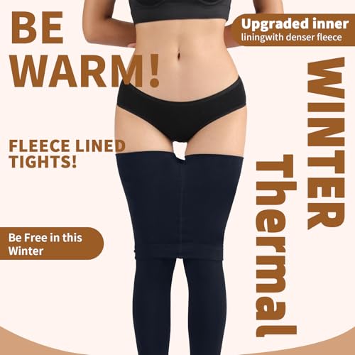 Image of DancMolly Opaque Fleece Lined Tights for Women, High Waist Warm Winter Thermal Control Top Pantyhose