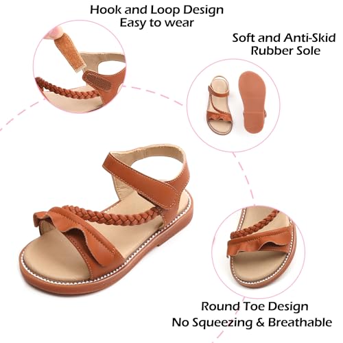 Image of PHIRAMIN Toddler Girl Sandals - Flower Girl Dress Shoes Open Toe Little Kid Flats