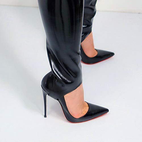 DooWay Women's Sexy Stirrup Leg Warmers Faux Leather high Boot Socks with Garter Belts4