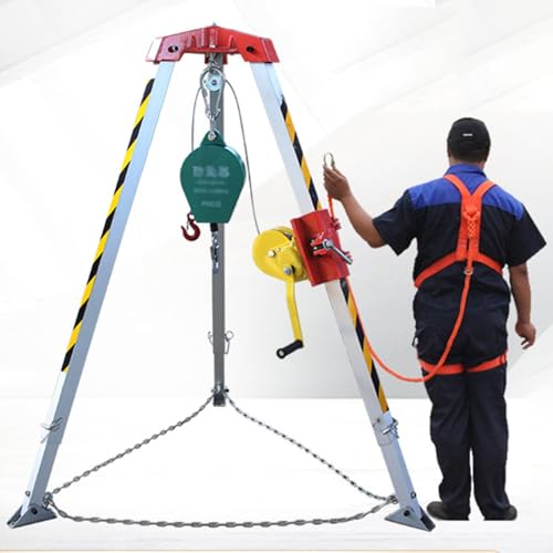 2600lbs Tripod Rescue System, Adjustable Aluminum Emergency Confined Space Tripod with Safety Self-Locking Device, Lifting Winch and Fall Arrester (Size : with 20m Fall Protector)
