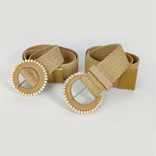 Straw Boho Belt Women Straw Belt Wide Elastic Waist Belts Braided Waistband Summer Casual Cloth Beach Apparel Accessory(Oval Buckle)3