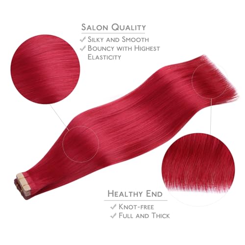 Image of WENNALIFE Tape in Hair Extensions Human Hair, 20pcs 50g 14 inch Red Remy Hair Extensions Straight Human Hair Tape in Extensions Skin Weft Tape Extensions Human Hair