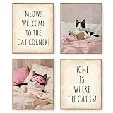 GPMZTJQF Funny Cat Wall Art Decor Posters, Cute Black and White Cat Prints with Funny Quotes for Cat Lover Bedroom Bathroom Living Room Decor, Farmhouse Pet Wall Decor, 8x10 Inch Set of 4 (UNFRAMED)