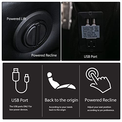 Anj Power Recliner Chair Set Of 3, Pu Leather Electric Home Theater Seating With Usb Ports And Cup Holders, Black Overstuffed Reclining Furniture With Hidden Arm Storage #TOP6