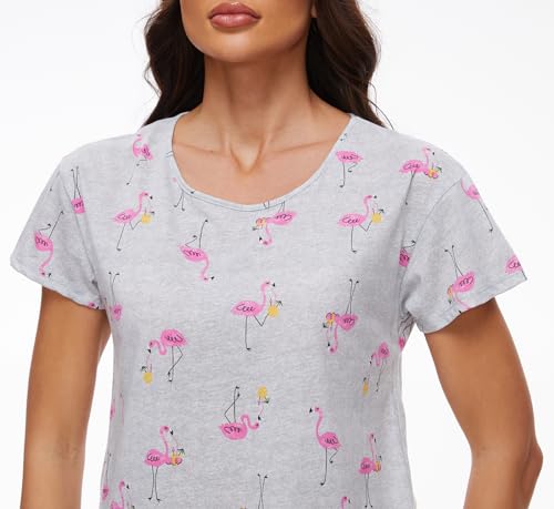 Image of CHUNG Women Cotton Pajama Sets Sleepwear pjs Short Sleeve Shirt Capri Length Crop Pants Cute Vivid Print