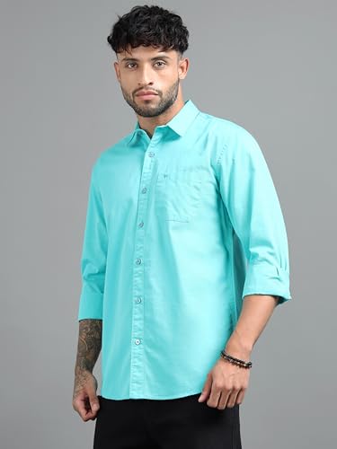 Image of Men Slim Fit Solid Spread Collar Casual Shirt